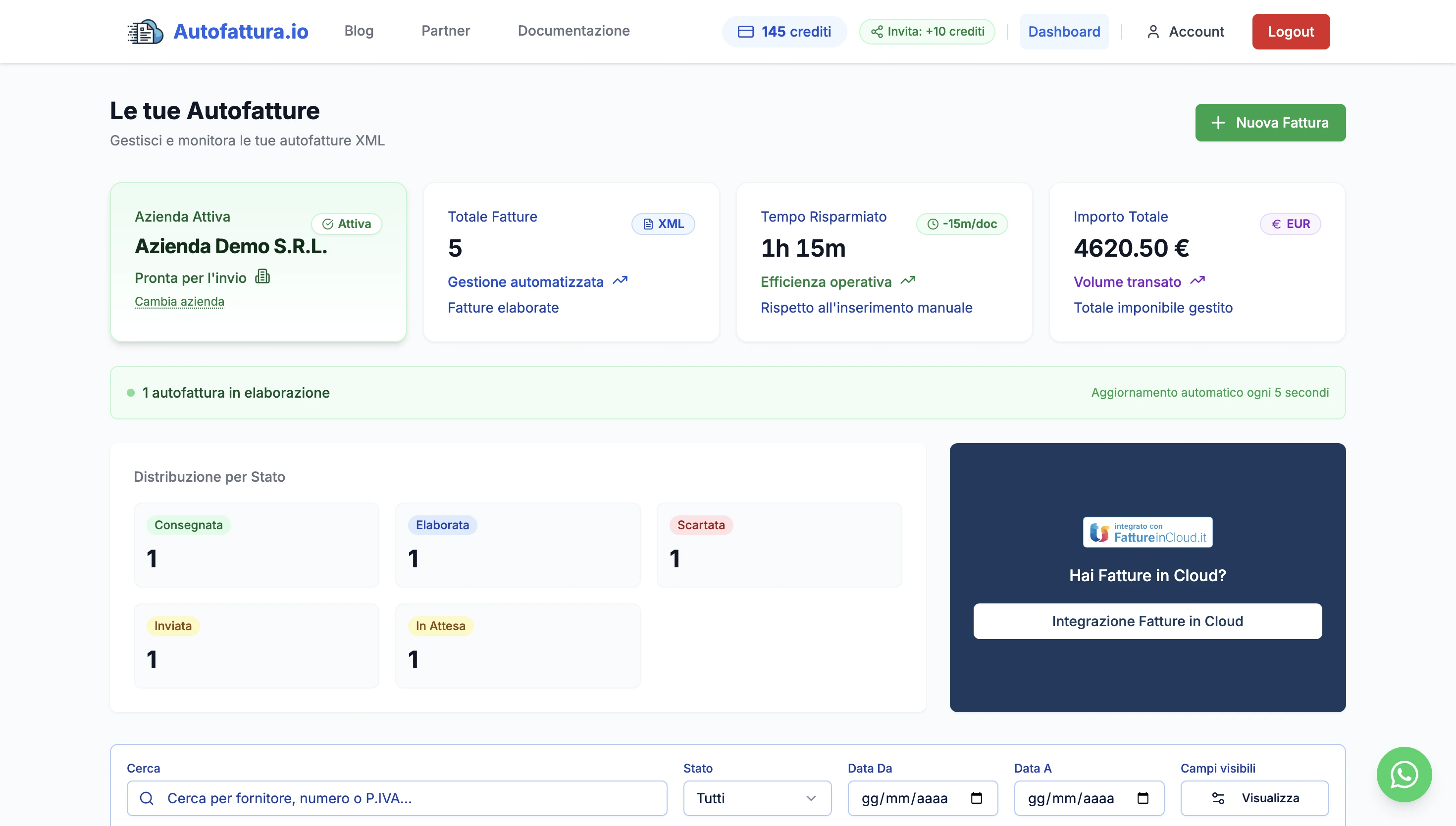 Dashboard Autofattura.io